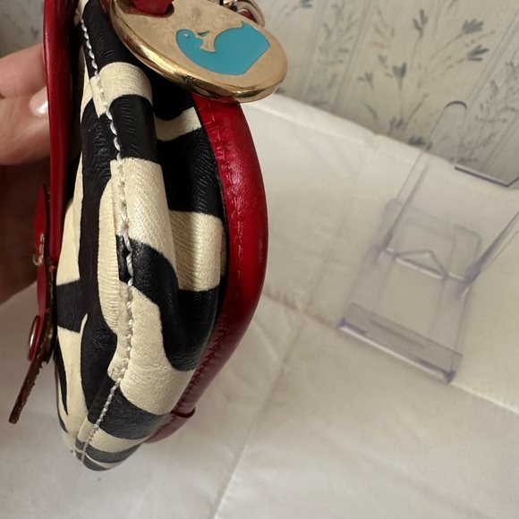 Dooney & Bourke Leather Zebra Wristlet with Red Trim - Picture 7 of 13